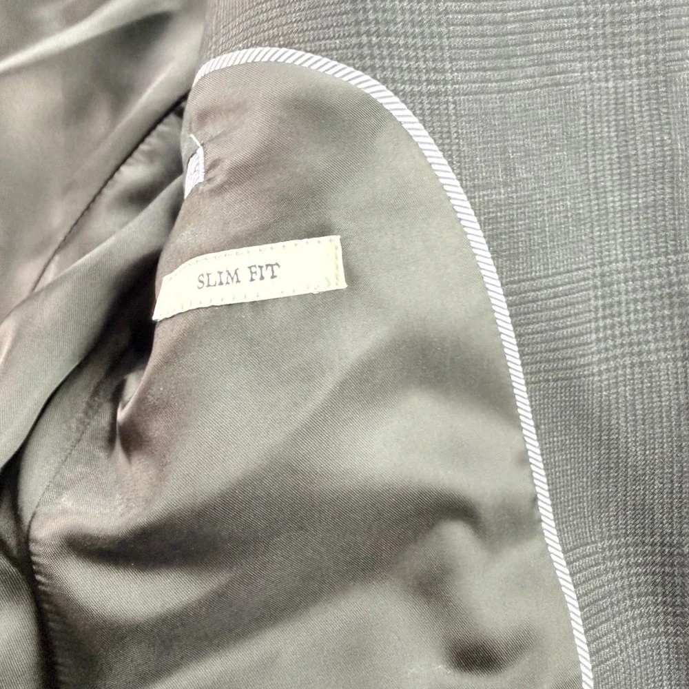 Jos A Bank 1905 Blazer Slim Fit Merino Wool Stretch Sport Coat dark‎ Grey Plaid